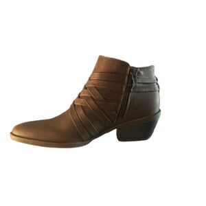 Women's Brown Strapped Ankle Bootie with Low Block Heel